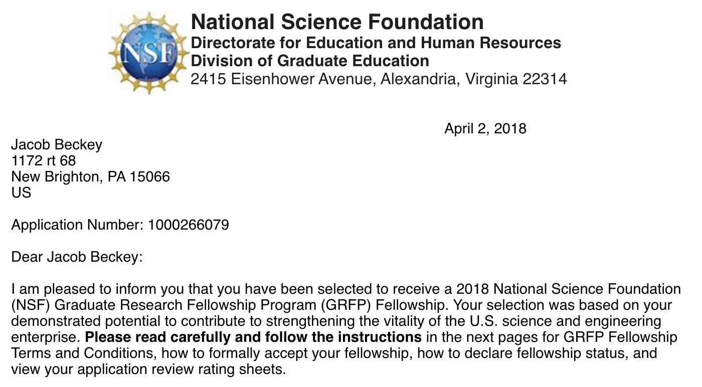NSF acceptance letter.